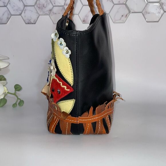 Beautiful Floral Embroidered Leather Braccialini Women's HandBag Italy - Picture 3 of 11